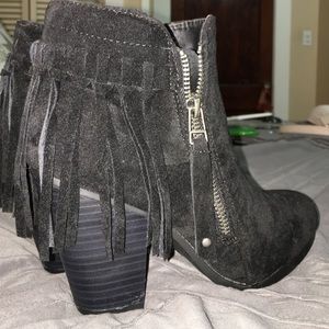 Black suede fringe booties