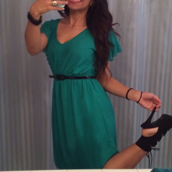 Green dress the belt is an add on