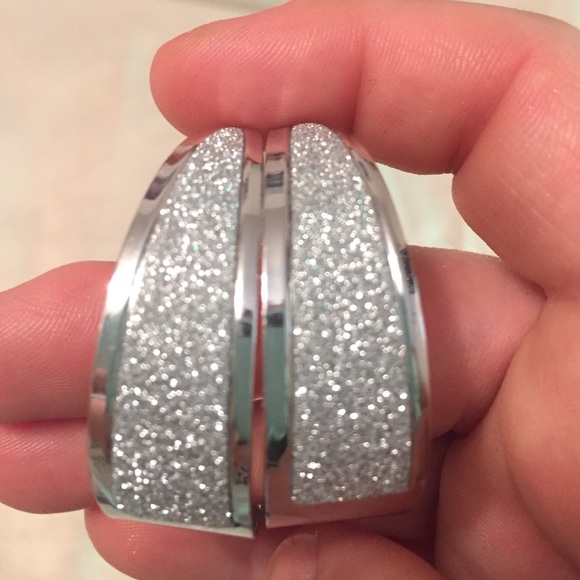 Swarovski dusted silver hoop earrings - Picture 2 of 3