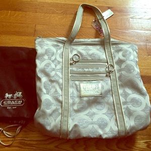 Silver & gray Coach handbag