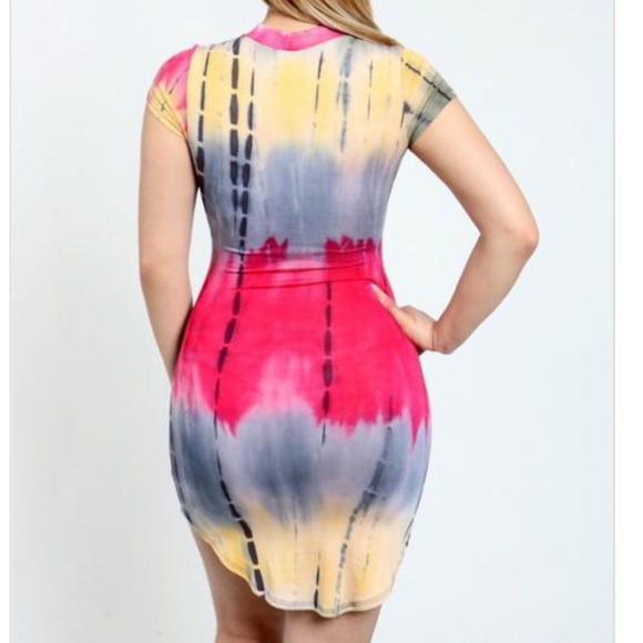 Multi Colored Stretchy Tie Dye T-Shirt Dress - Picture 2 of 3