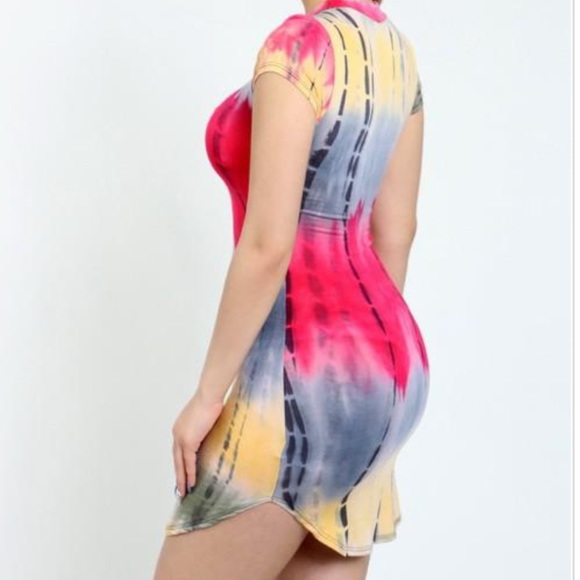 Multi Colored Stretchy Tie Dye T-Shirt Dress - Picture 3 of 3