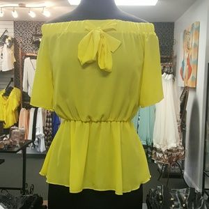 Yellow chiffon off the Shoulder blouse