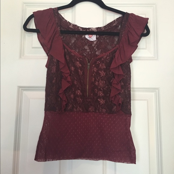 Free People Intricate Maroon Lace Top - Picture 1 of 4