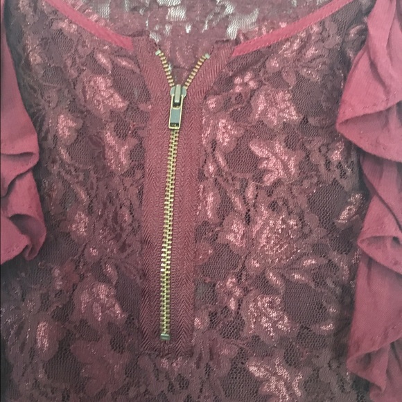Free People Intricate Maroon Lace Top - Picture 2 of 4