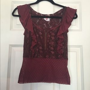 Free People Intricate Maroon Lace Top