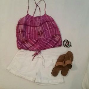 Purple crop top with draw string waist