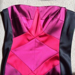 Strapless cocktail dress w jewel tone paneling