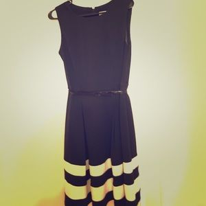 Calvin Klein black and white pleated dress