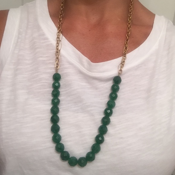 Gold double chain with green beaded necklace