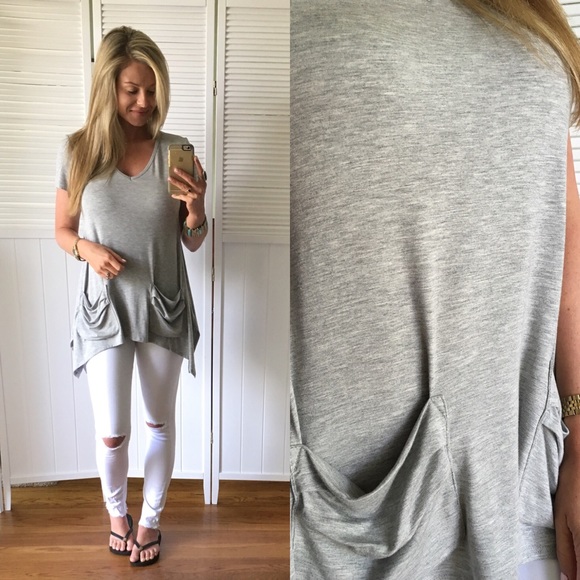 Tops - SOLD OUT•Light Grey Slouchy Pocket Tunic