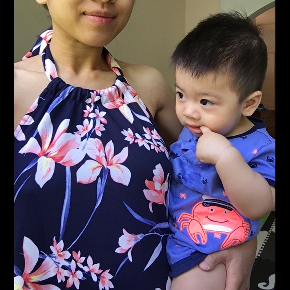 Navy floral halter dress - Picture 2 of 4