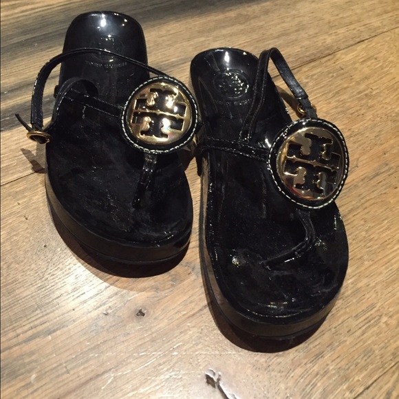 Black patent leather platform sandal Tory Burch