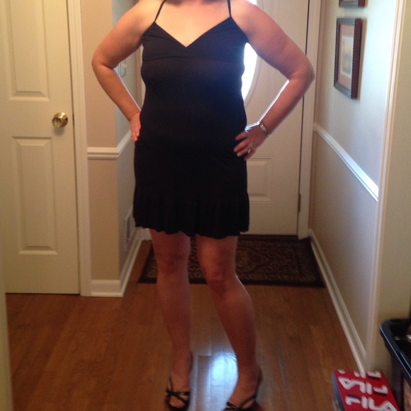 Black summer dress with cute back detailing.