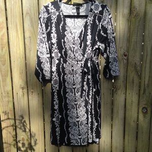 Lane Bryant 3/4 Sleeve Wrap Dress Black & White