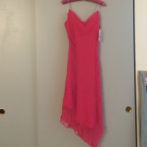 Pink silk dress with dramatic side point  size 8