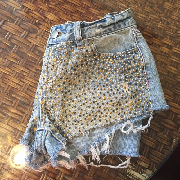 PINK Gemmed Denim Shorts - Picture 2 of 3