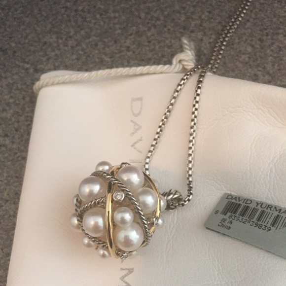 David Yurman Diamond & Pearl Cluster Necklace