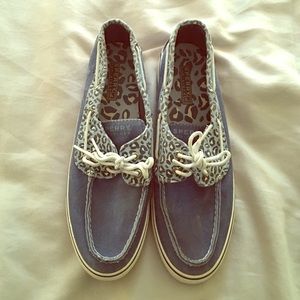 Blue denim cheetah sperrys