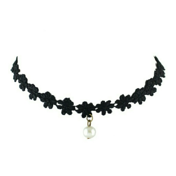 Black or white  Lace Flower Tattoo Choker Necklace - Picture 2 of 3