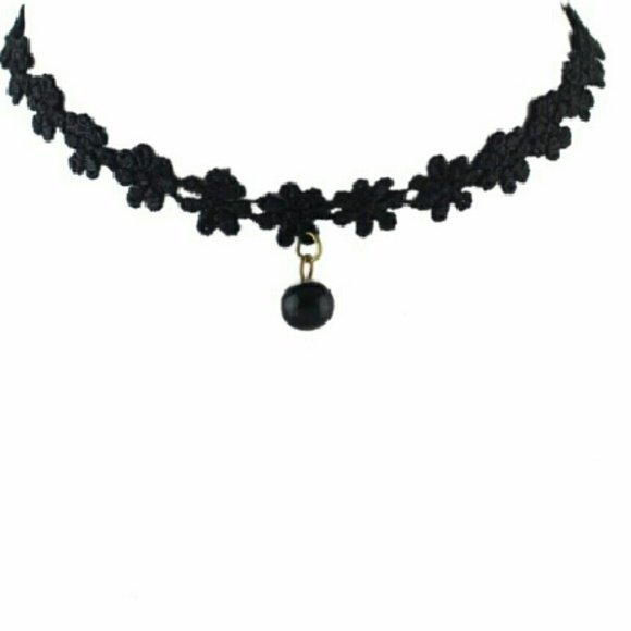Black or white  Lace Flower Tattoo Choker Necklace - Picture 3 of 3
