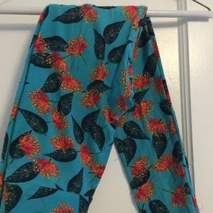 LulaRoe Teal Mimosa OS Leggings BNWT