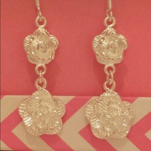 Sterling Silver Floral Design Drop Earrings