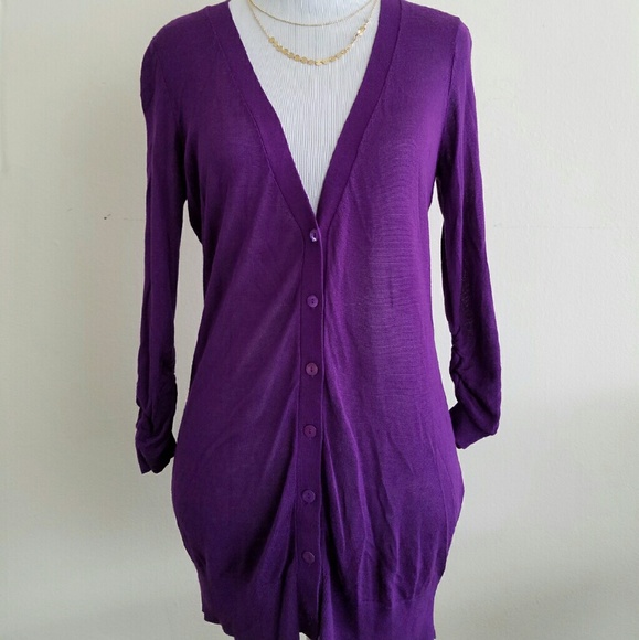 Express long sheer purple cardigan