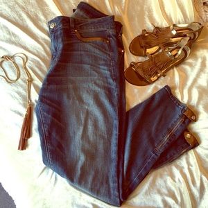 WHBM skimmer denim w/ leather trim. Sz 12.