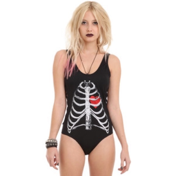 hot topic, rib cage swim suite, size S.