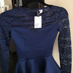 Peplum lace top in dark blue