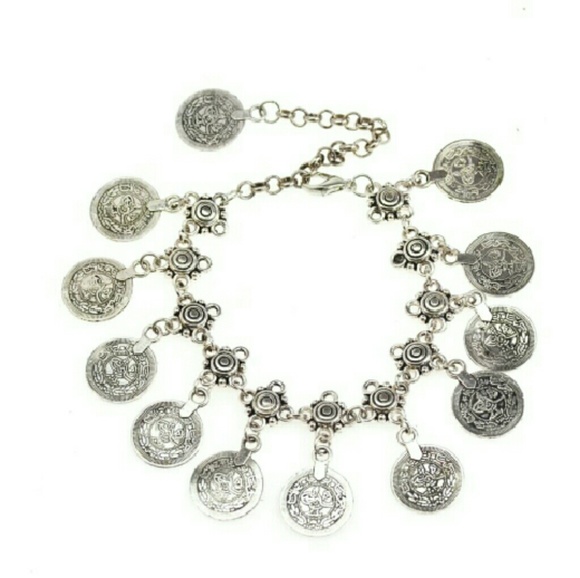 Vintage Gypsy Silver Turkish Coin Anklet Ankle Bra - Picture 2 of 2