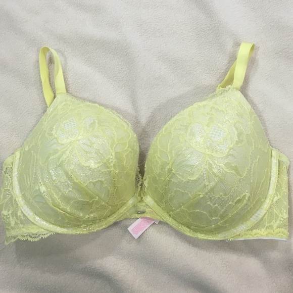 Victoria's Secret yellow lace push-up bra.
