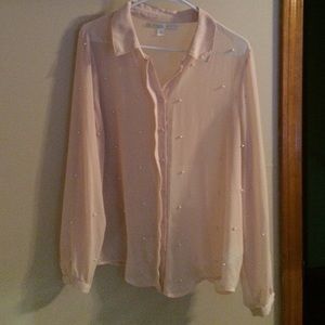 Pearled polka dotted blouse