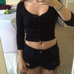 Lace up black crop top