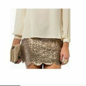 TOBI gold sequin scalloped mini skirt