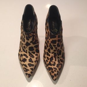 Ivanka Trump faux leopard bootie heels