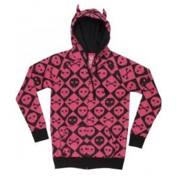 Nwot abbey dawn pink skulls hoodie with horns xs