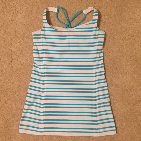 Lululemon White and Blue Striped Tank