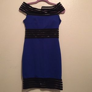 Blue black body con stretch dress