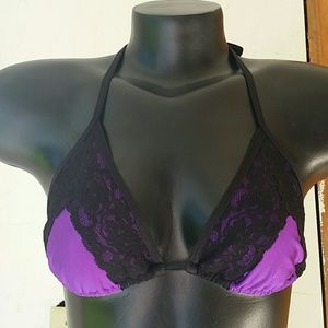 NWT Purple w/black lace overlay Bikini Top Sz L NWT Purple w/black lace overlay Bikini Top Sz L