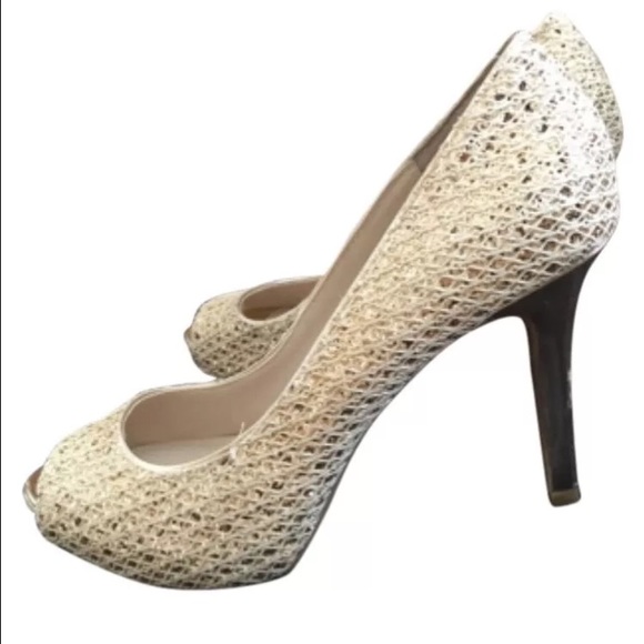 Audrey Brooke gold sparkled heels