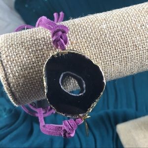 Agate wrap bracelet - purple strap