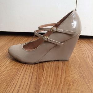 Nude Patent Leather Wedges