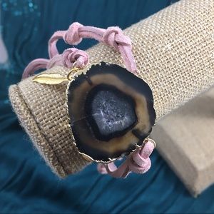 Agate wrap bracelet - pink strap