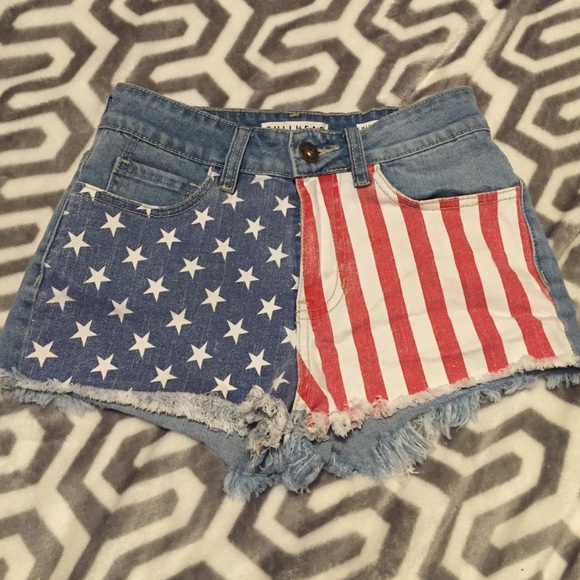 American Flag Design Jean Shorts