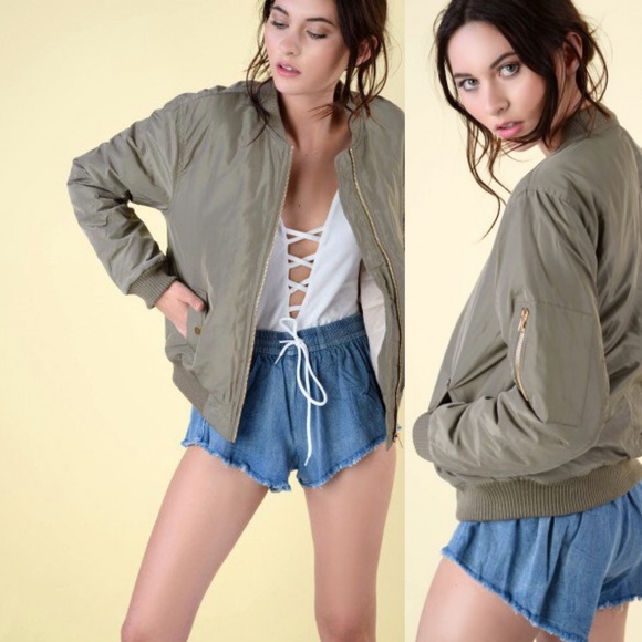 Olive satin bomber jacket