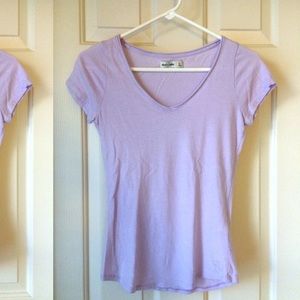 purple v neck tee