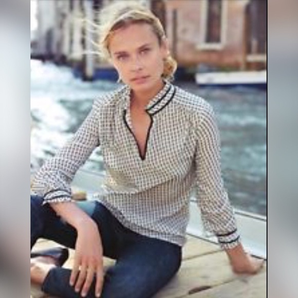 J. Crew Tipped Swiss Dot Silk Blouse