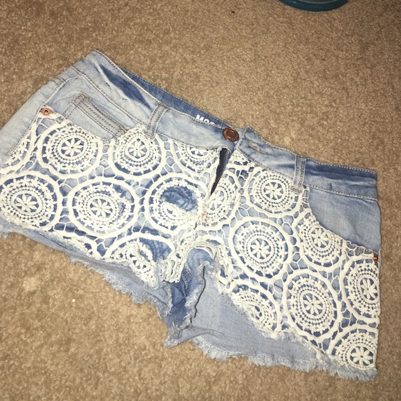 crochet denim shorts